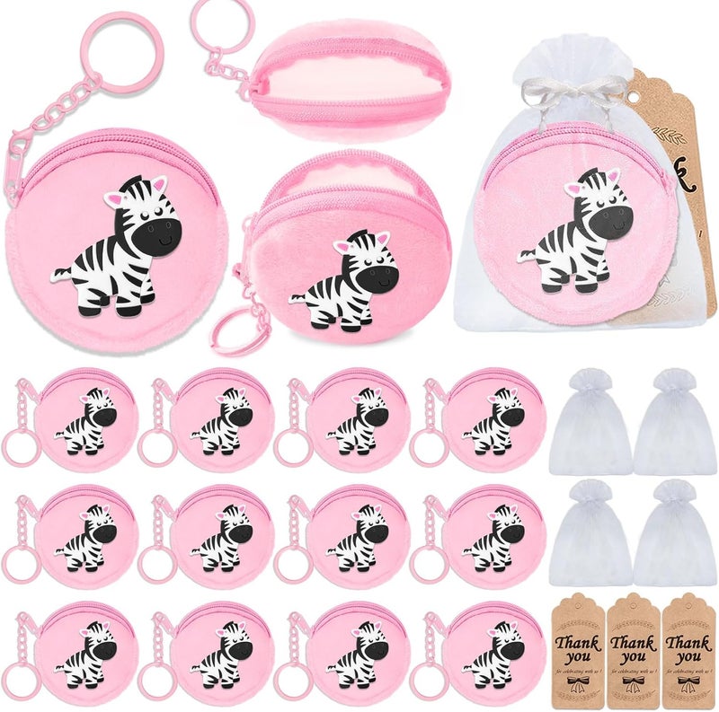 Elecrainbow 36 Pack Zebra Change Purses Set Include 12 Wallets with Keyring,12 Thank You Tags and 12 Organza Bags for Zebra Safari Jungle Grassland Party,Baby Shower Birthday Decor, Pink - Image 1